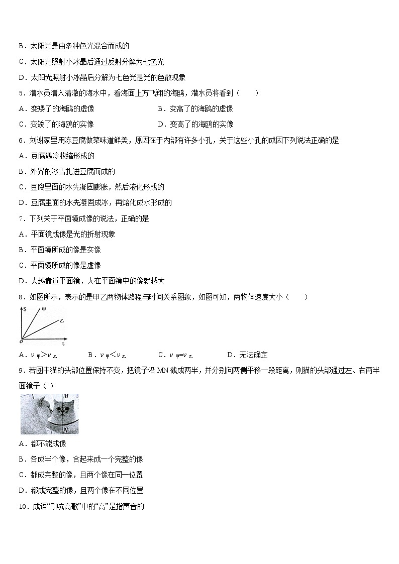 江苏省苏州市太仓市2023-2024学年八上物理期末联考试题含答案第2页