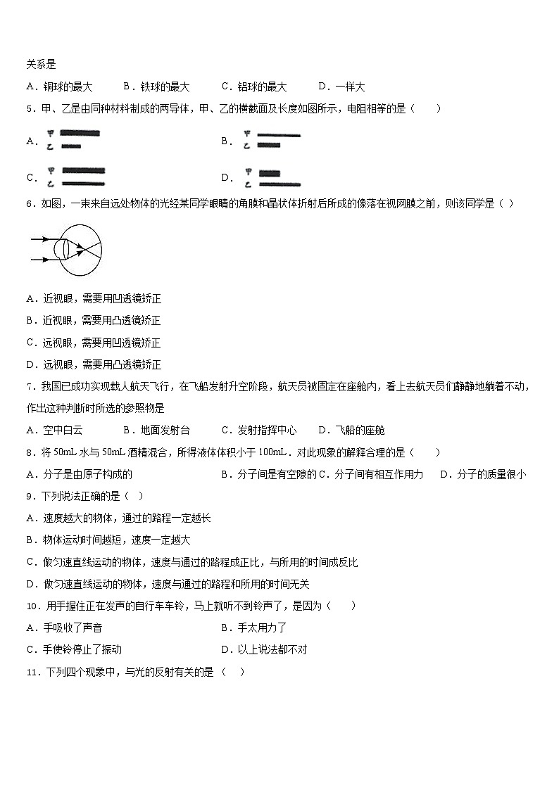 江苏省盐城市大丰区新丰初级中学2023-2024学年八年级物理第一学期期末监测试题含答案02