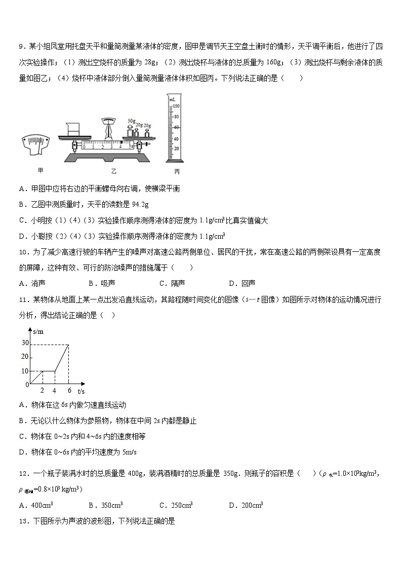 江苏省盐城市2023-2024学年物理八上期末综合测试试题含答案第3页