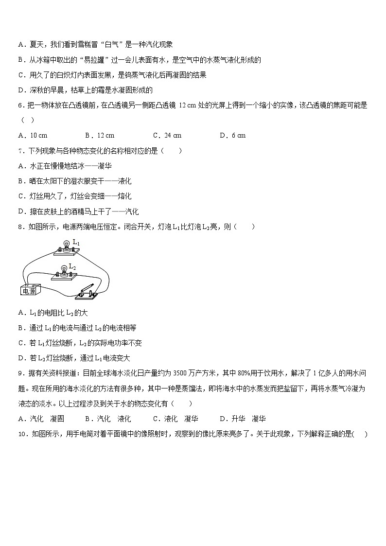 江苏省盐城市大丰区三龙初级中学2023-2024学年物理八年级第一学期期末达标检测试题含答案第2页
