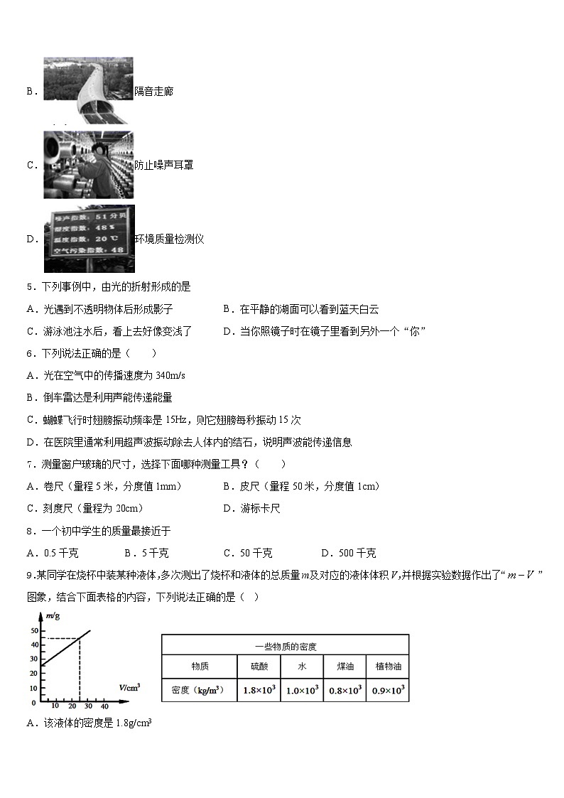 江西省中学等学校2023-2024学年八年级物理第一学期期末教学质量检测模拟试题含答案02