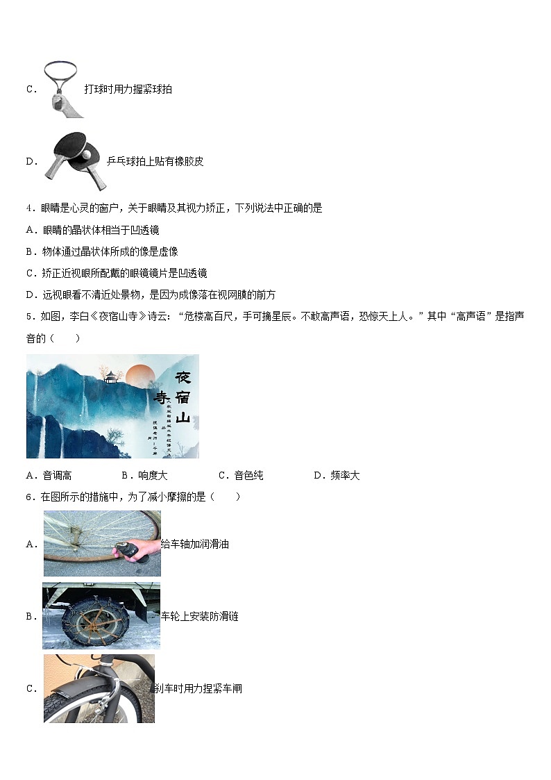 江西省安远县三百山中学2023-2024学年八年级物理第一学期期末统考试题含答案02