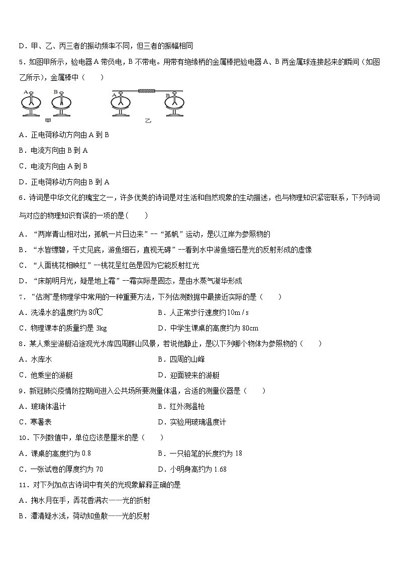 江西省赣州市名校2023-2024学年八年级物理第一学期期末调研模拟试题含答案02