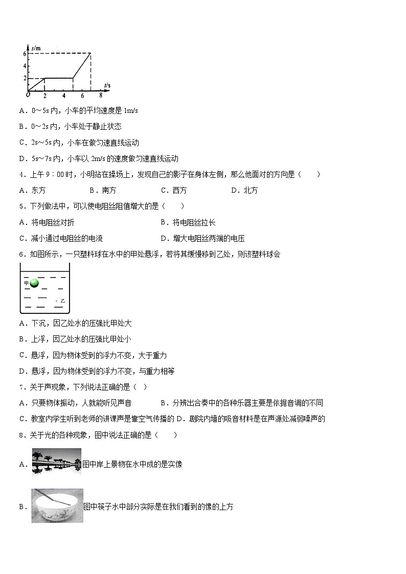 江西省吉安吉州区五校联考2023-2024学年八年级物理第一学期期末质量跟踪监视模拟试题含答案02