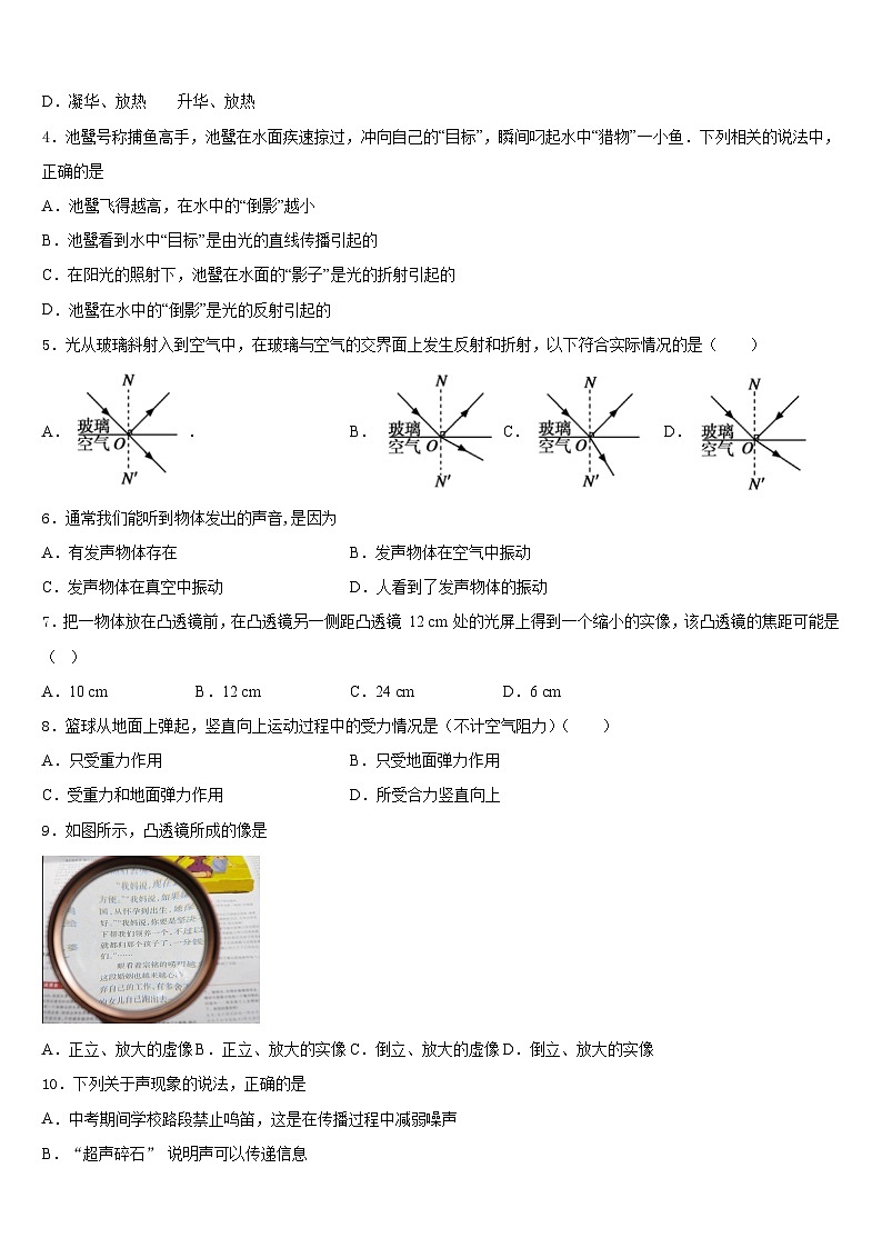 江西省宜春实验中学2023-2024学年八年级物理第一学期期末复习检测试题含答案第2页