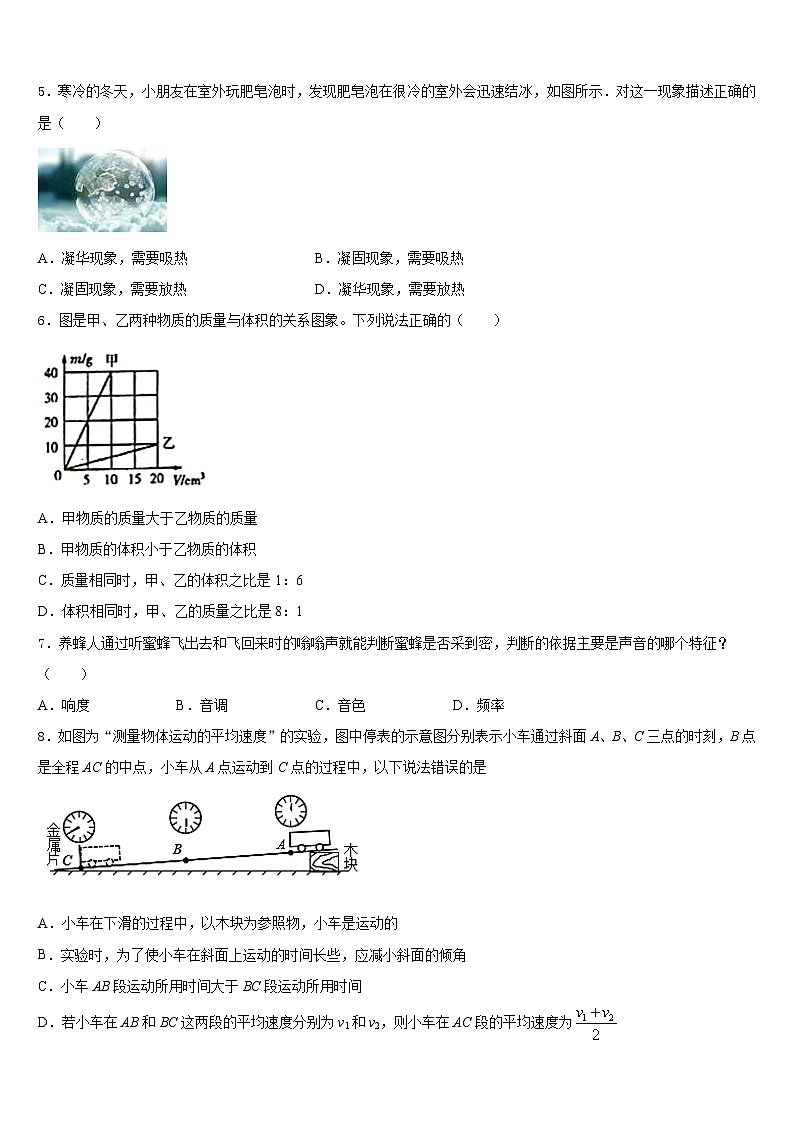 江西省南昌市名校2023-2024学年物理八上期末综合测试试题含答案02