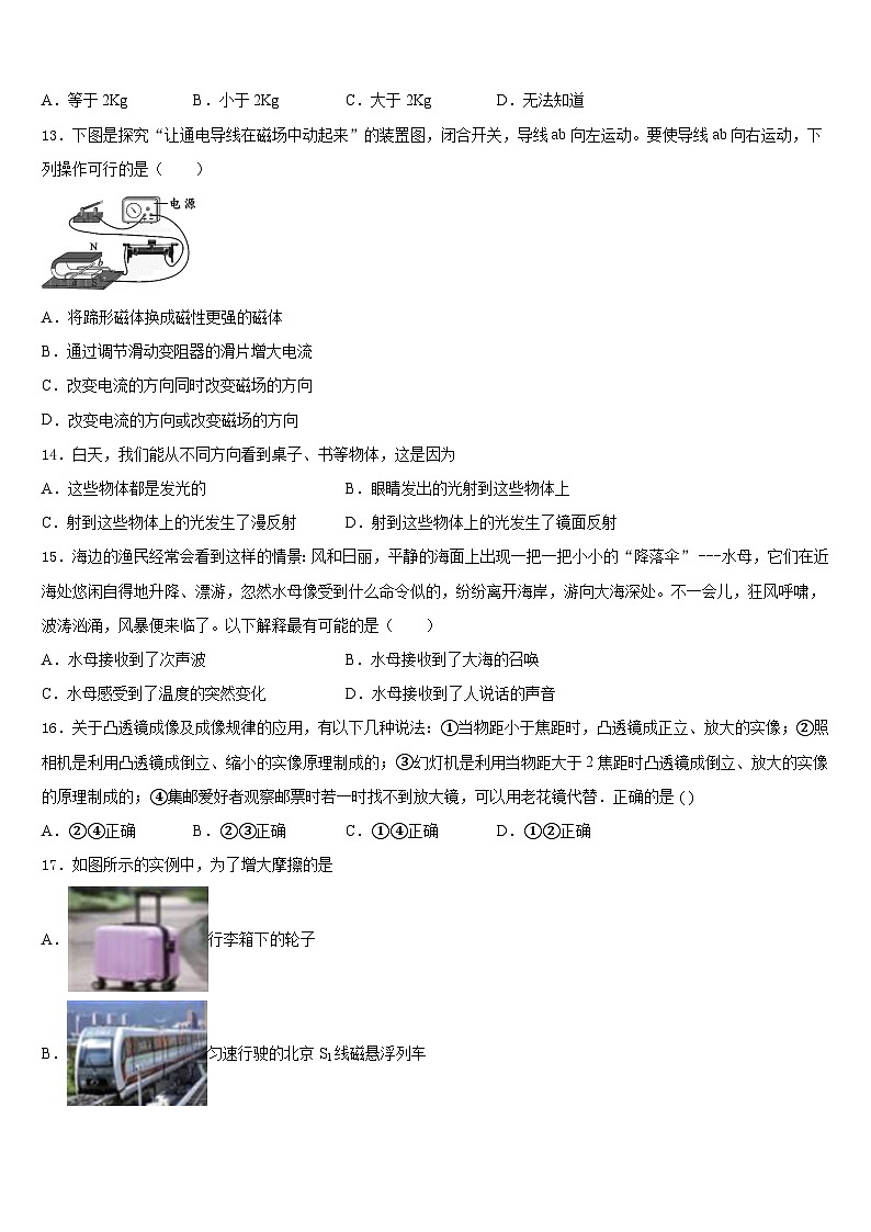 江西省吉安市吉安县2023-2024学年物理八年级第一学期期末预测试题含答案第3页