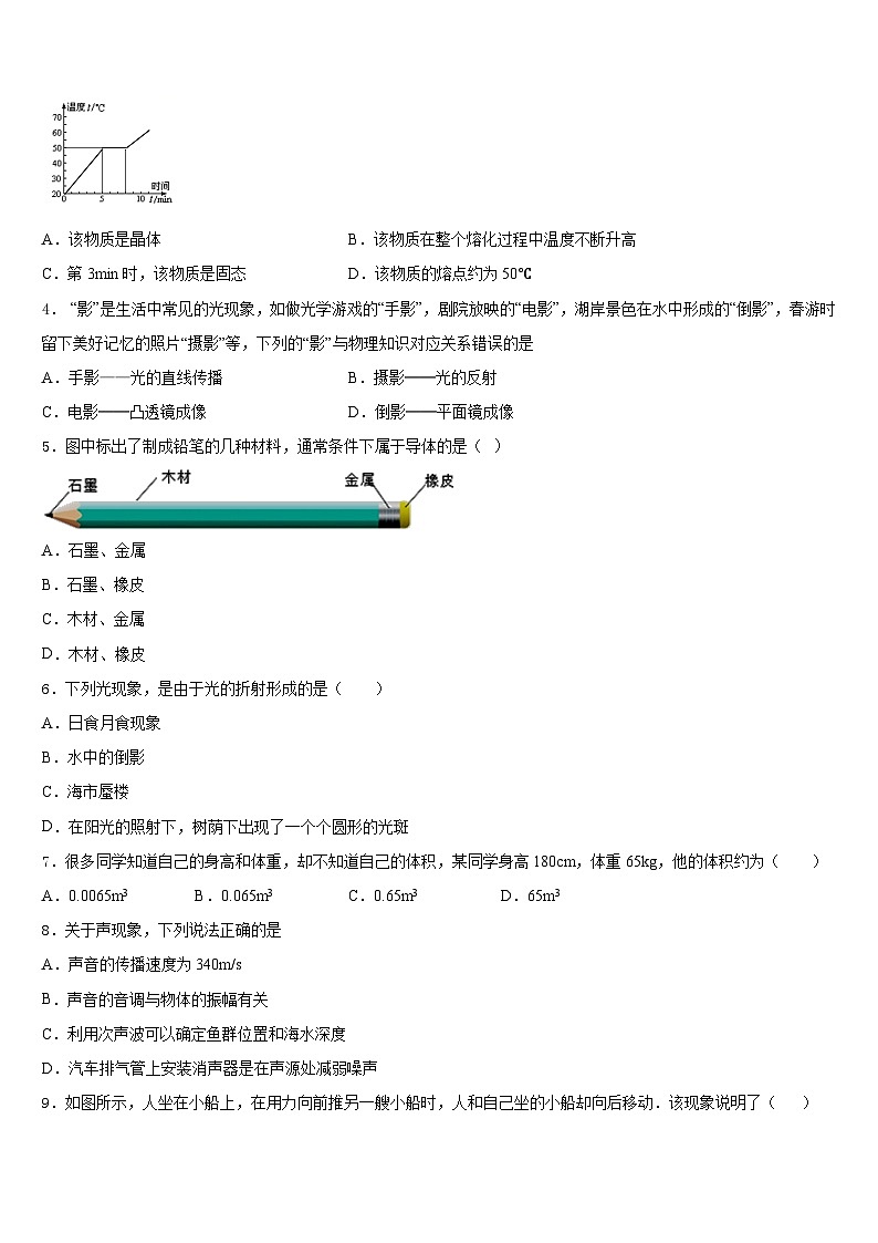 江西省寻乌县2023-2024学年八年级物理第一学期期末质量检测模拟试题含答案第2页