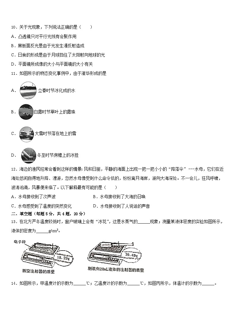 河北沧州泊头市苏屯初级中学2023-2024学年八年级物理第一学期期末经典试题含答案03