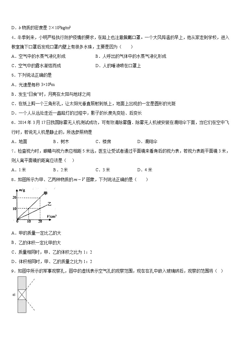 河北省唐山滦南县联考2023-2024学年八年级物理第一学期期末检测模拟试题含答案02