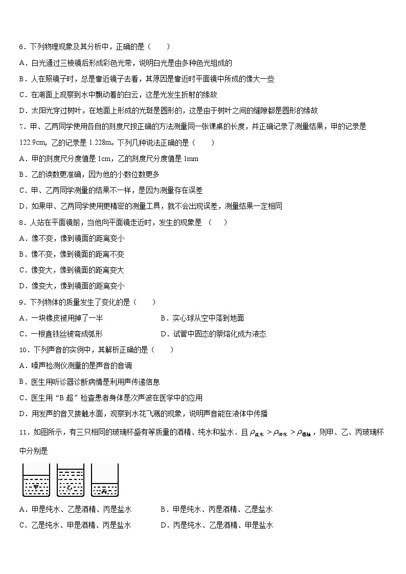 河北省唐山市路北区2023-2024学年物理八年级第一学期期末复习检测试题含答案第2页