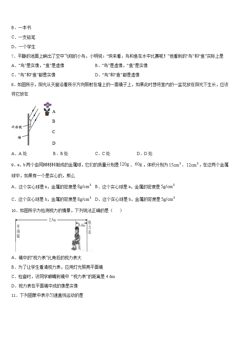 河北省石家庄市四十一中学2023-2024学年物理八上期末检测模拟试题含答案第3页