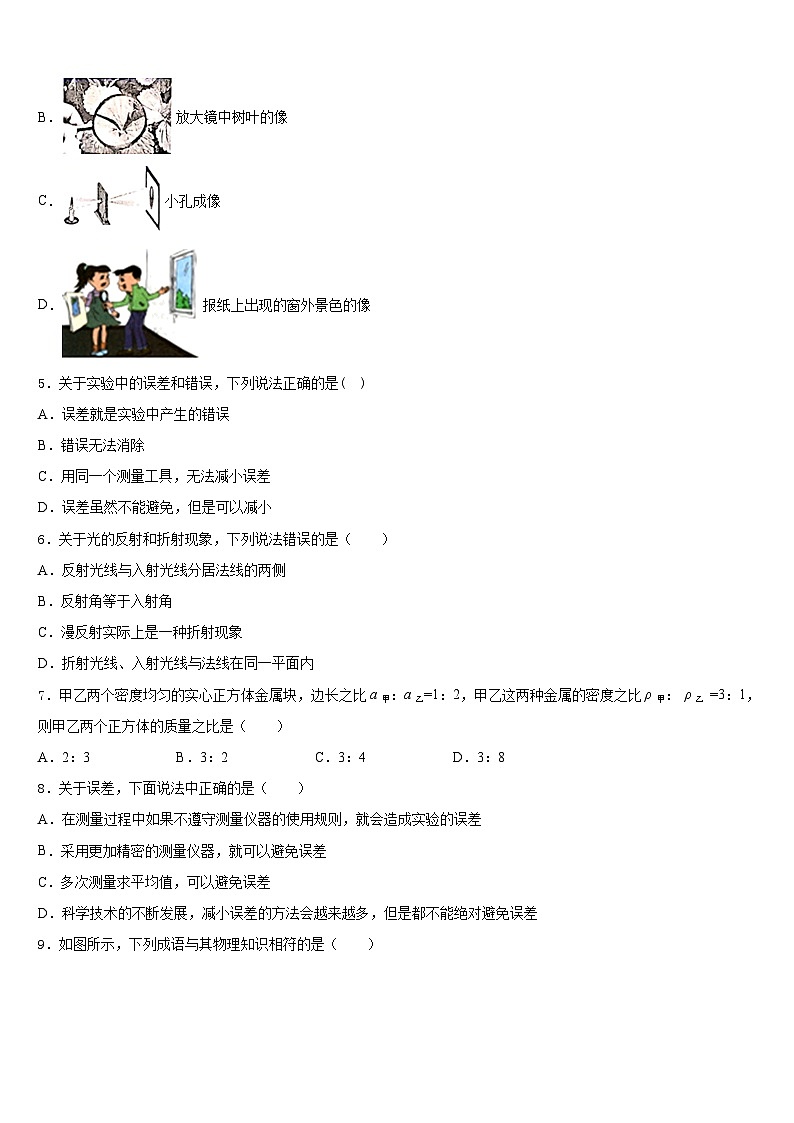 河南省临颍县2023-2024学年八上物理期末检测试题含答案02