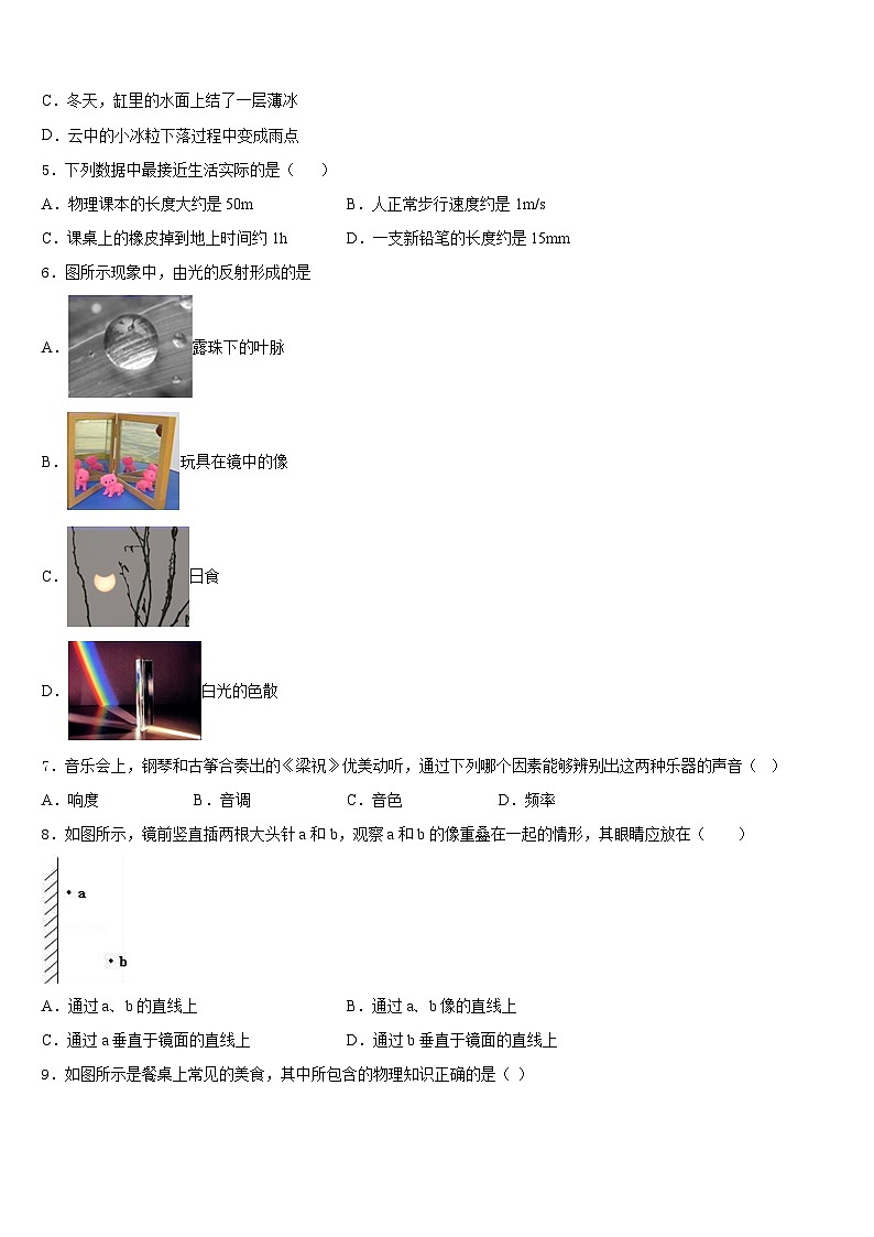河南大附中2023-2024学年八上物理期末考试试题含答案第2页