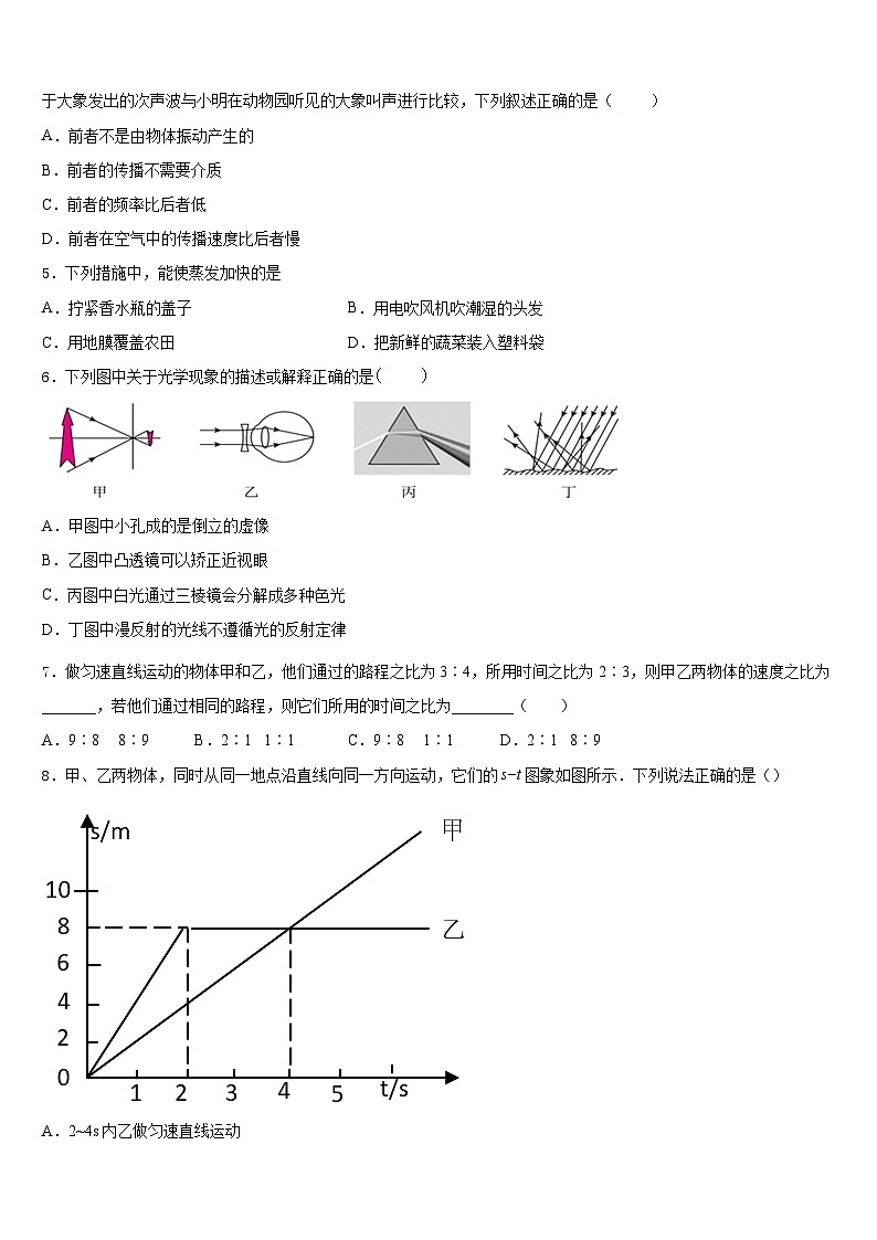 河南省安阳市正一中学2023-2024学年物理八上期末调研模拟试题含答案02