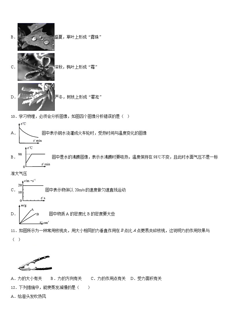 河南省开封市名校2023-2024学年八上物理期末考试试题含答案第3页