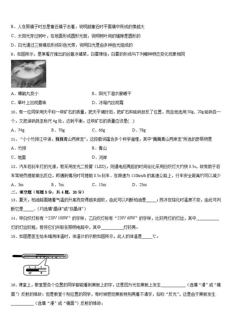 河南省南阳市宛城区2023-2024学年八年级物理第一学期期末联考试题含答案第3页