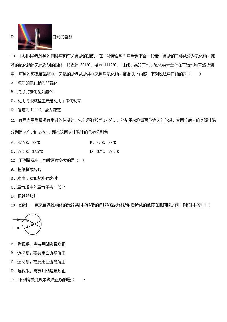 河南省商丘市永城市实验中学2023-2024学年物理八年级第一学期期末统考模拟试题含答案第3页