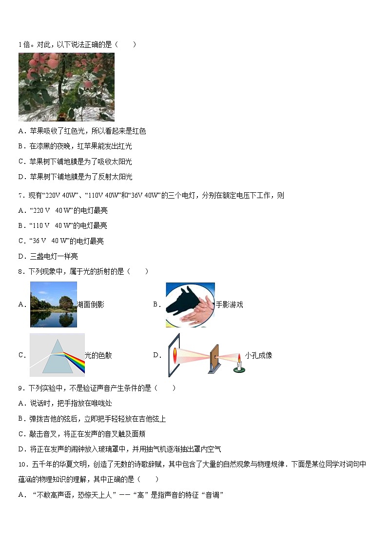 河南省周口川汇区2023-2024学年物理八上期末检测试题含答案02