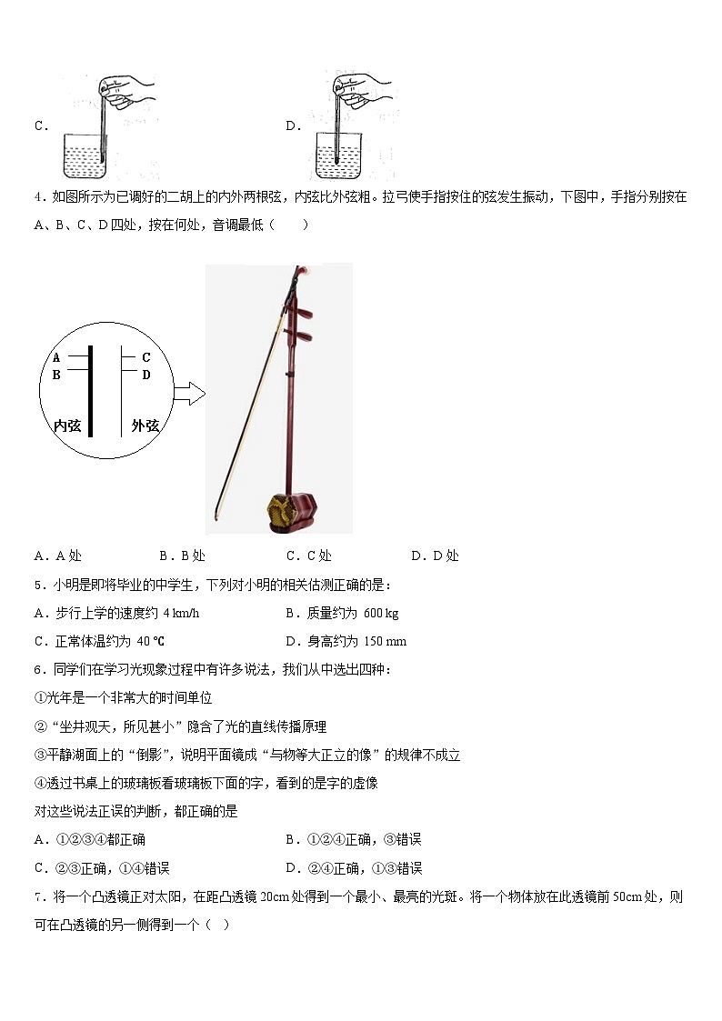 四川省乐山外国语学校2023-2024学年八年级物理第一学期期末学业水平测试试题含答案第2页