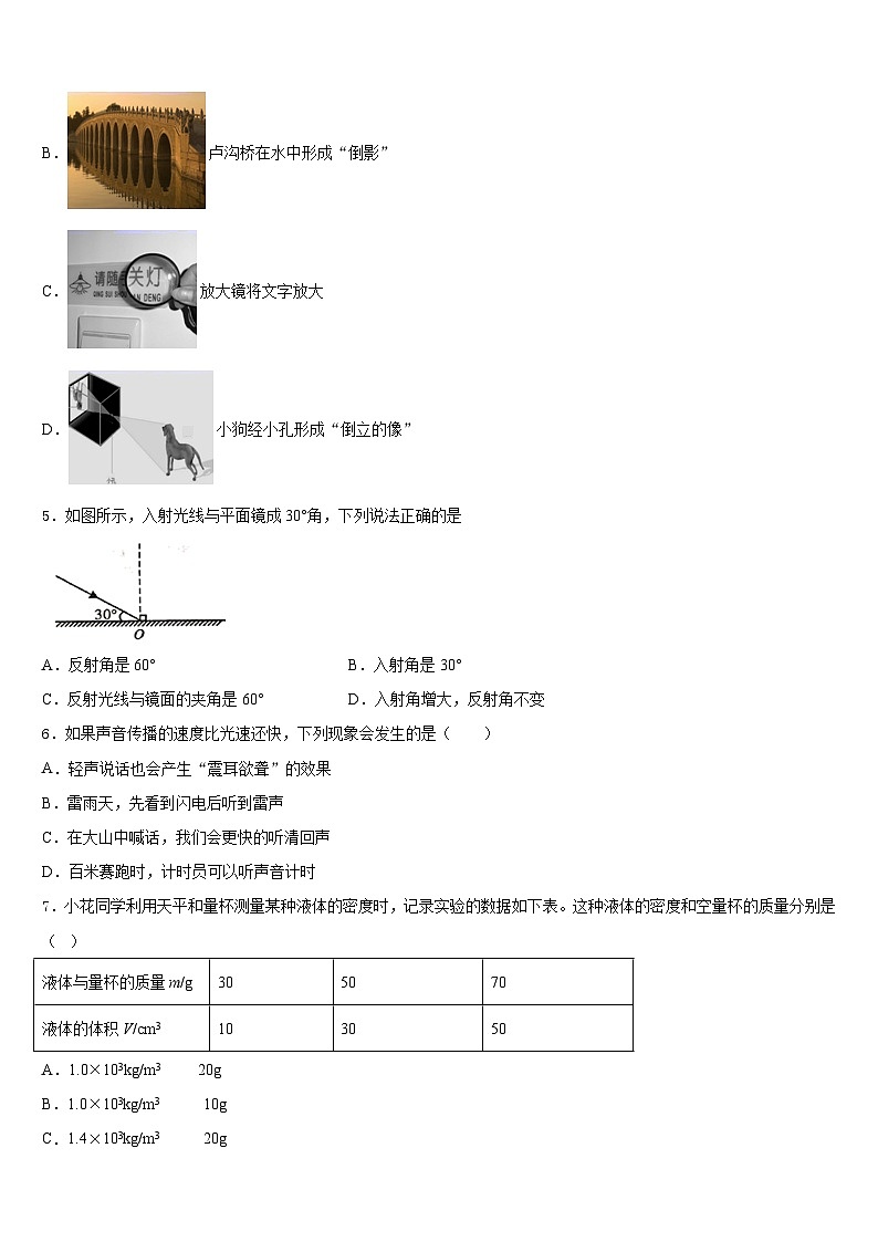 孝感市2023-2024学年八年级物理第一学期期末学业水平测试模拟试题含答案第2页