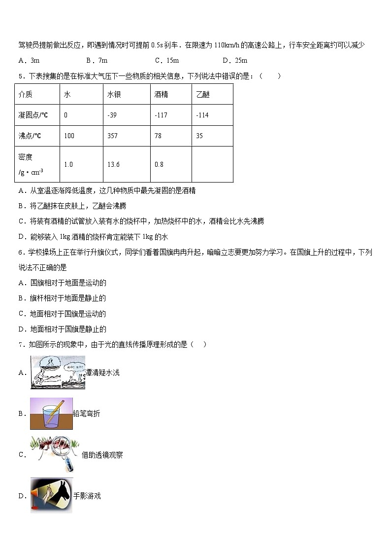 山东省济南市实验中学2023-2024学年物理八年级第一学期期末学业水平测试试题含答案02