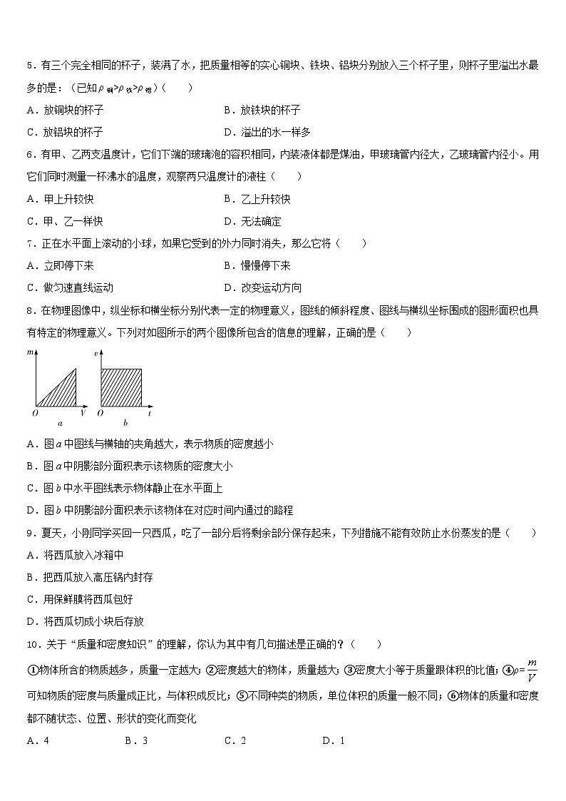 山东省济宁市鲁桥镇第一中学2023-2024学年物理八上期末学业水平测试试题含答案第2页