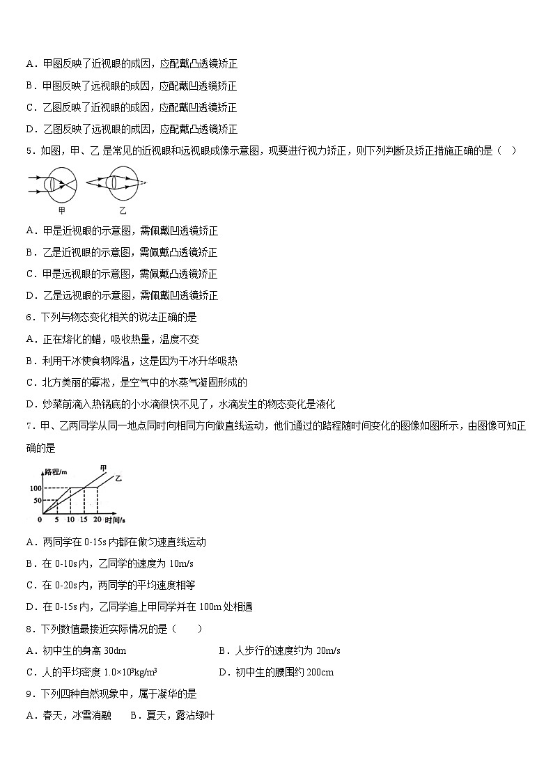 山东省重点中学2023-2024学年八上物理期末学业水平测试试题含答案第2页