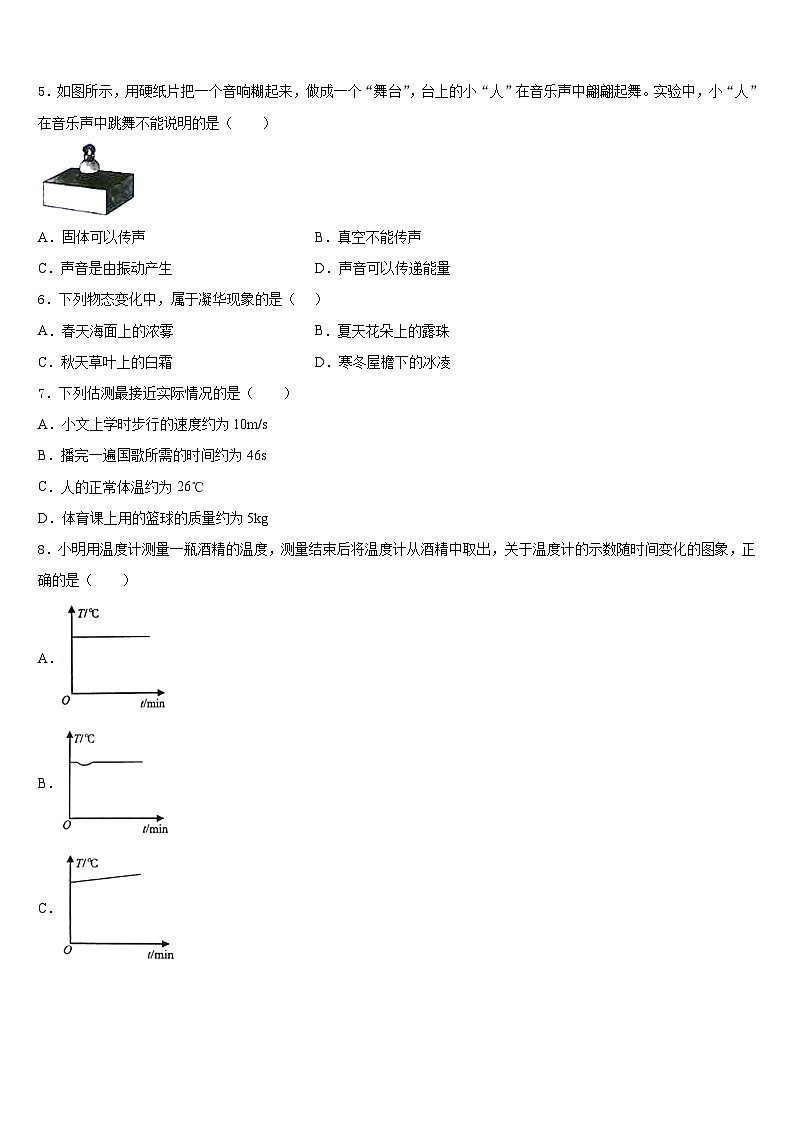 岳阳市2023-2024学年物理八年级第一学期期末学业水平测试模拟试题含答案第2页