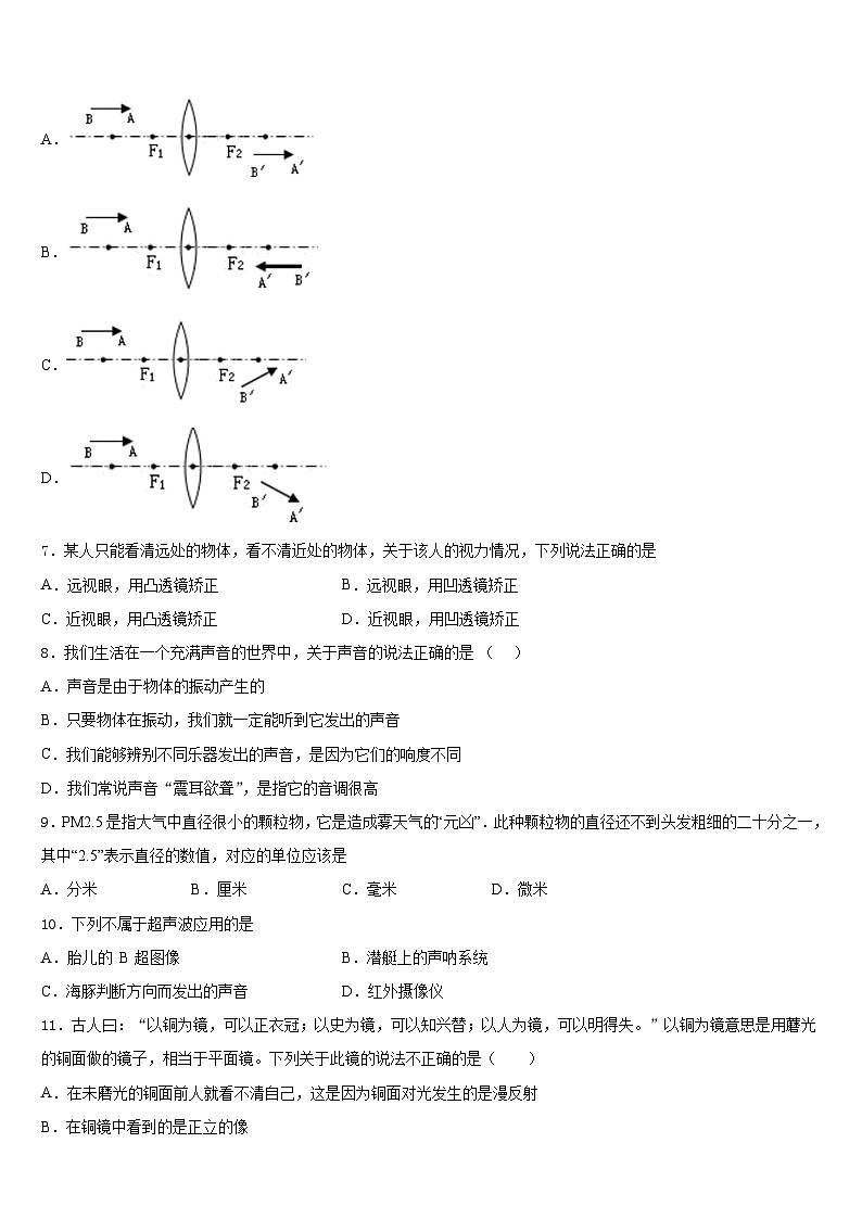 成都市高中学阶段教育学校2023-2024学年八上物理期末统考模拟试题含答案02
