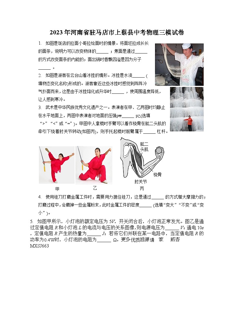 2023年河南省驻马店市上蔡县中考物理三模试卷01