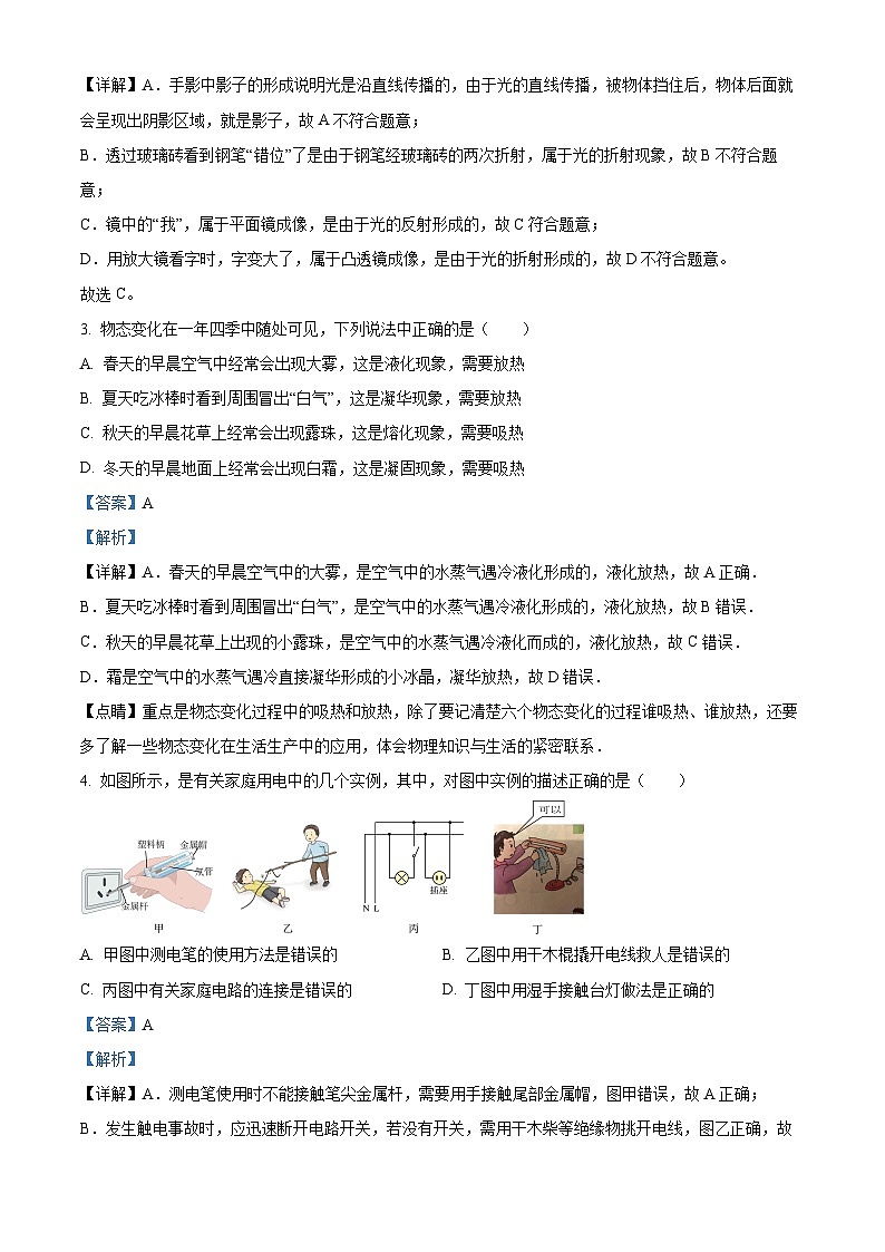 重庆十一中2020-2021学年九年级下学期开学考试物理试题（解析版）02