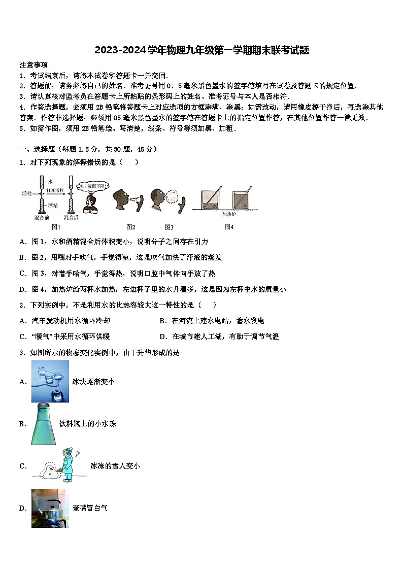 2023-2024学年物理九年级第一学期期末联考试题01