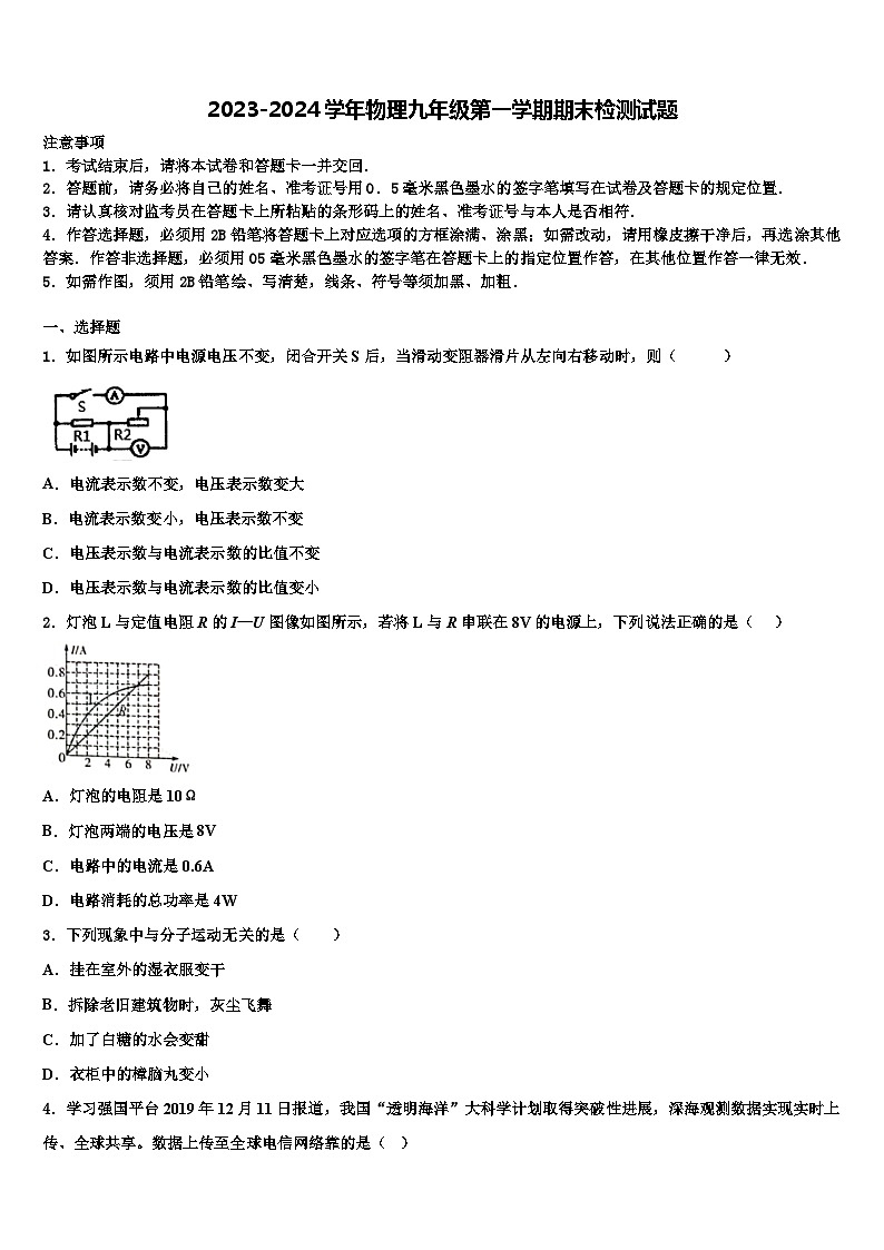 2023-2024学年物理九年级第一学期期末检测试题01