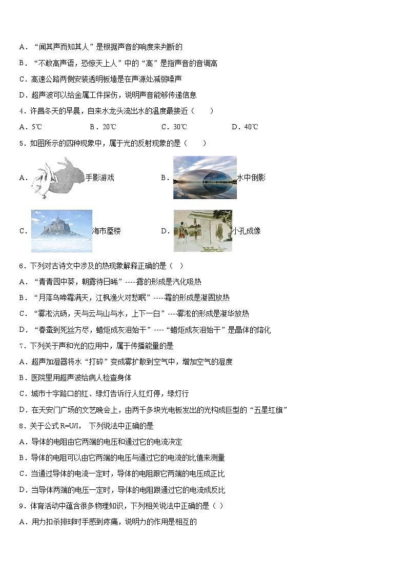 湖北省大冶市金湖街办2023-2024学年物理八年级第一学期期末预测试题含答案02