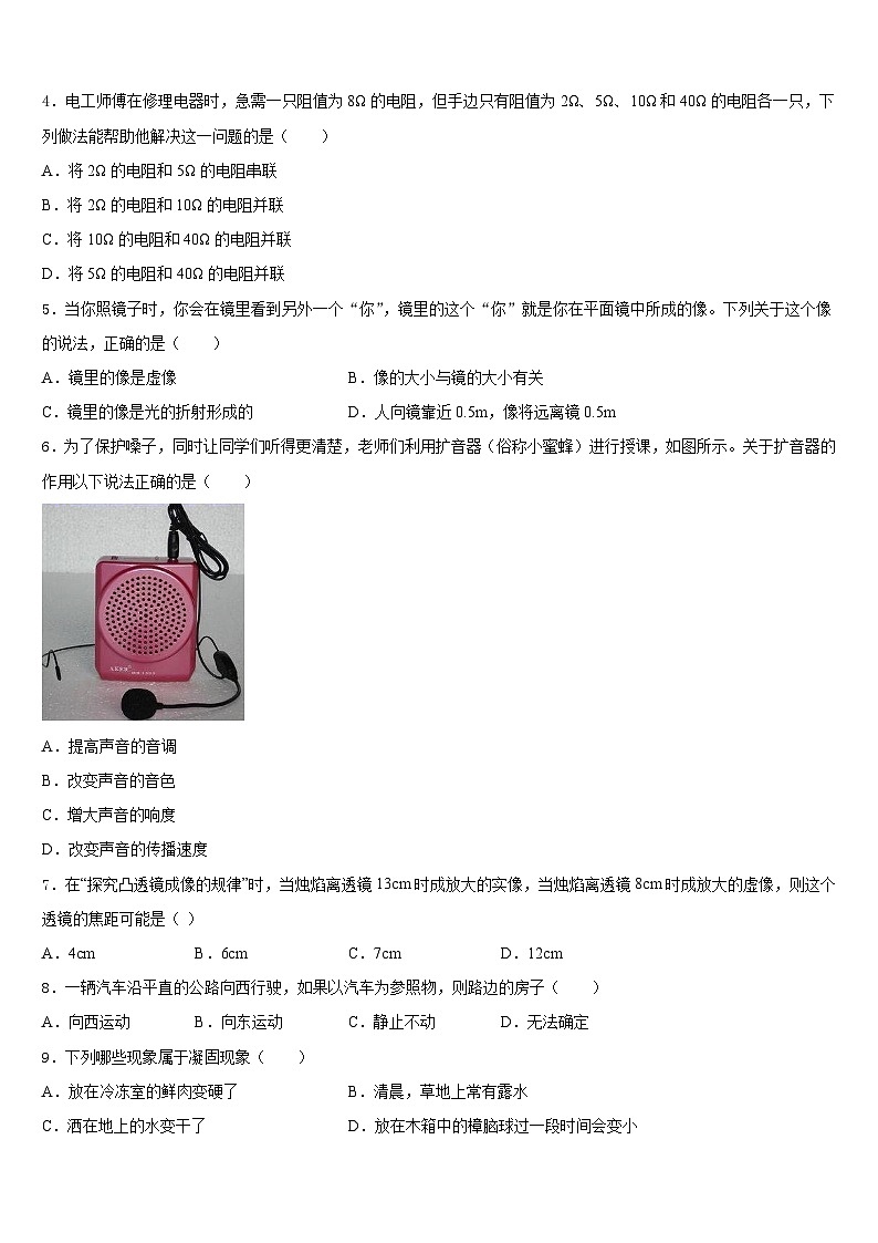 湖北省武汉市东湖高新区2023-2024学年物理八年级第一学期期末质量跟踪监视试题含答案第2页