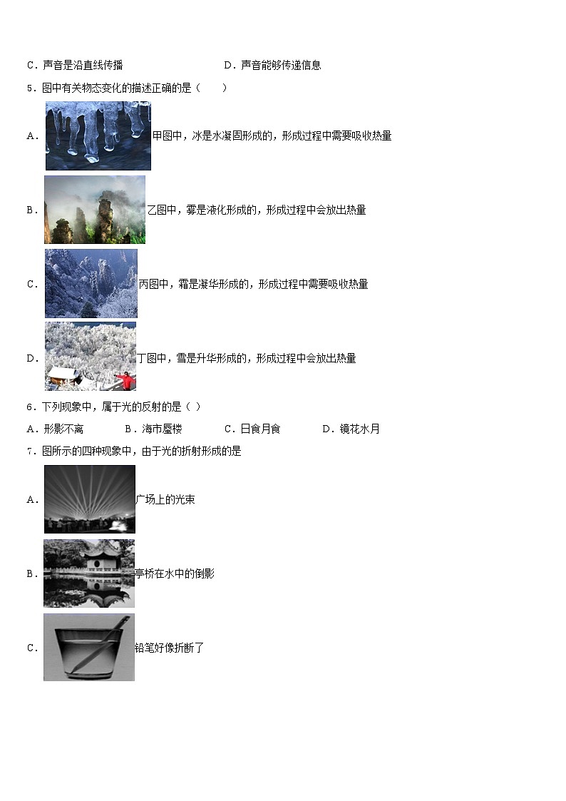 湖北省武汉市新洲区2023-2024学年八上物理期末综合测试试题含答案02