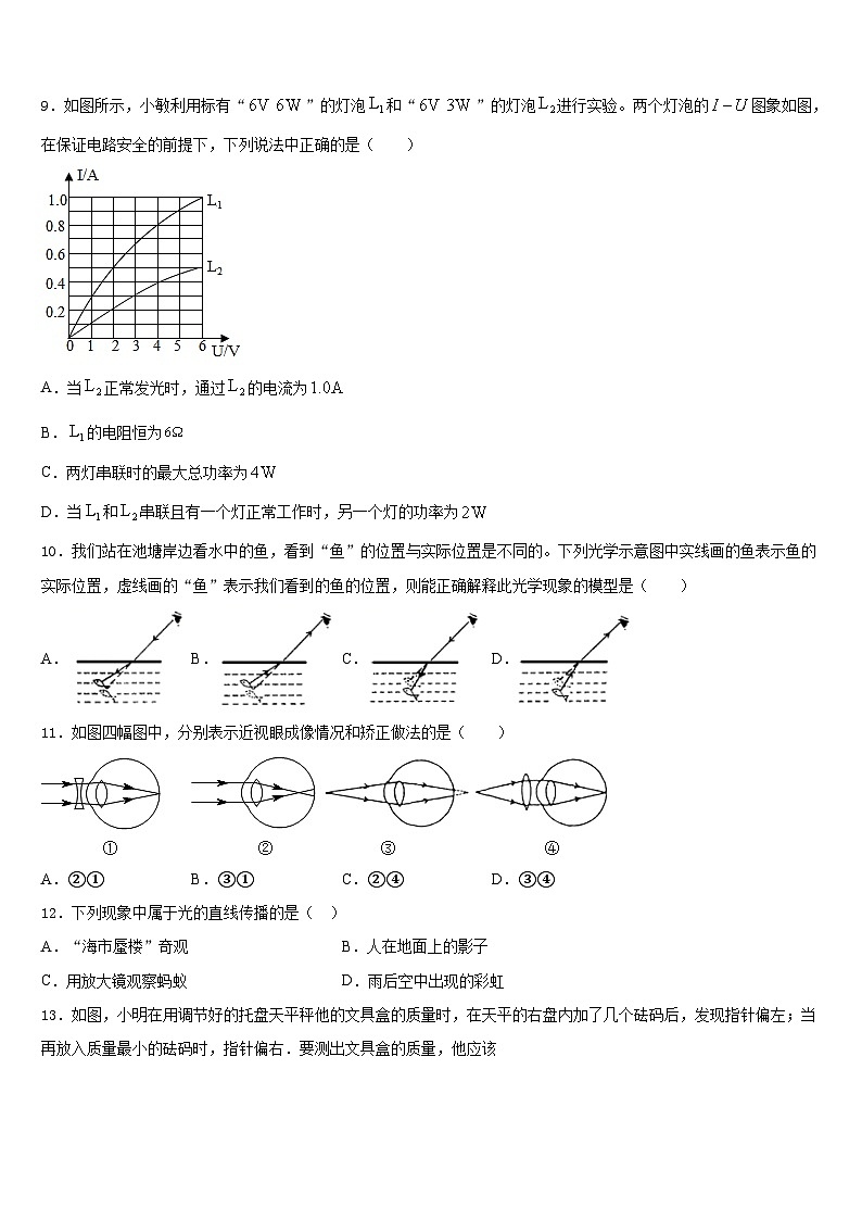 湖北省枣阳市太平一中学2023-2024学年物理八上期末教学质量检测试题含答案第3页