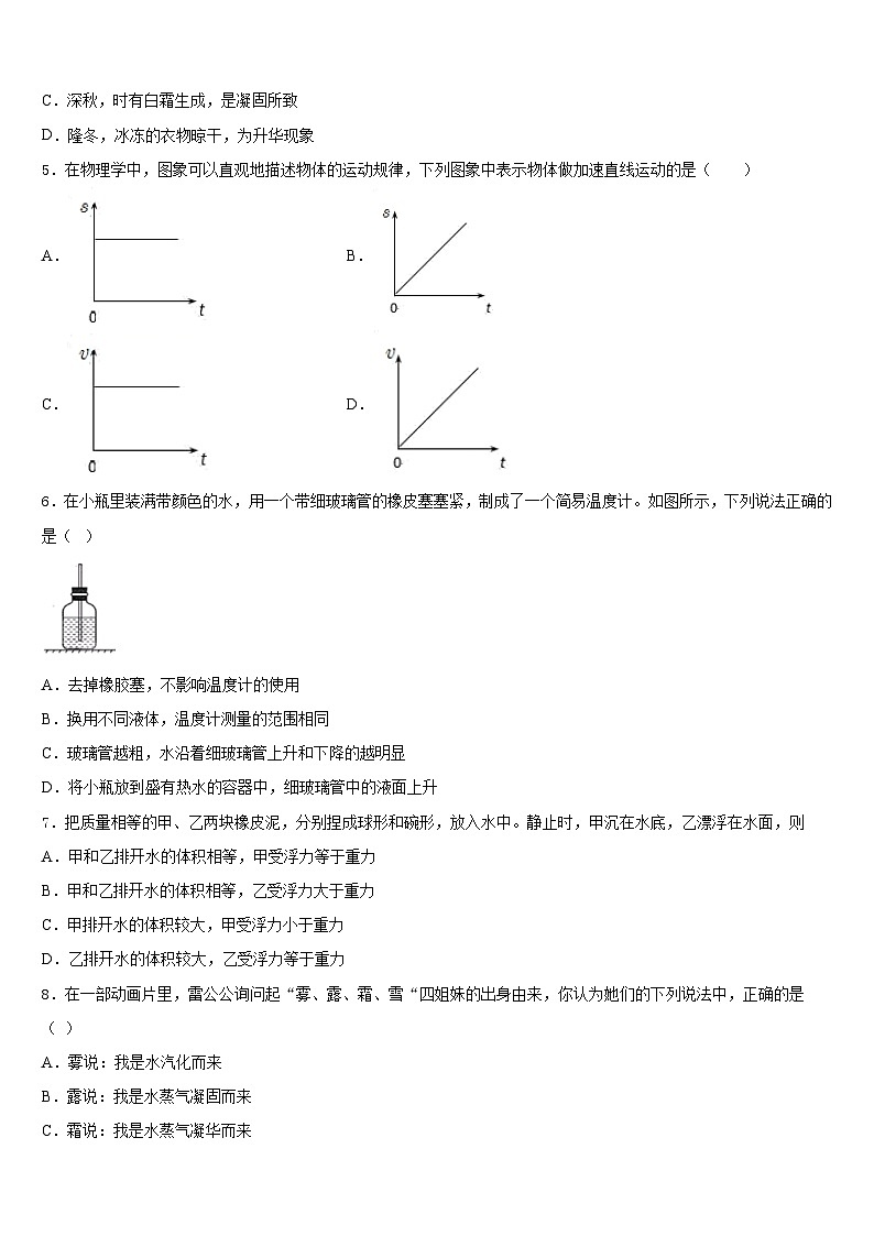湖北省武汉市洪山区东湖开发区2023-2024学年八上物理期末经典模拟试题含答案02