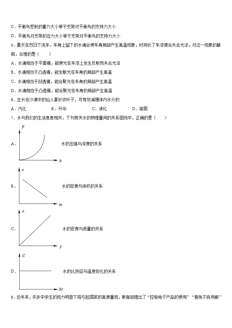 湖北省襄阳阳光学校2023-2024学年物理八年级第一学期期末复习检测试题含答案第2页