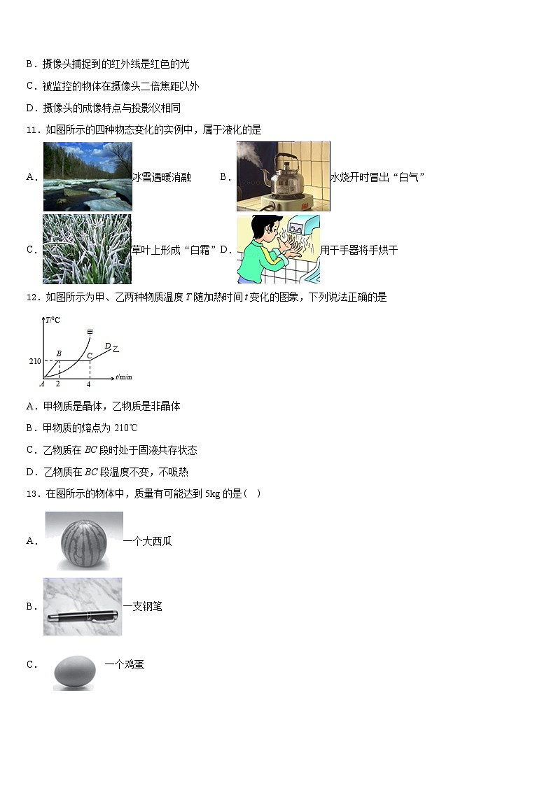 湖北省黄冈麻城市2023-2024学年八年级物理第一学期期末检测模拟试题含答案第3页