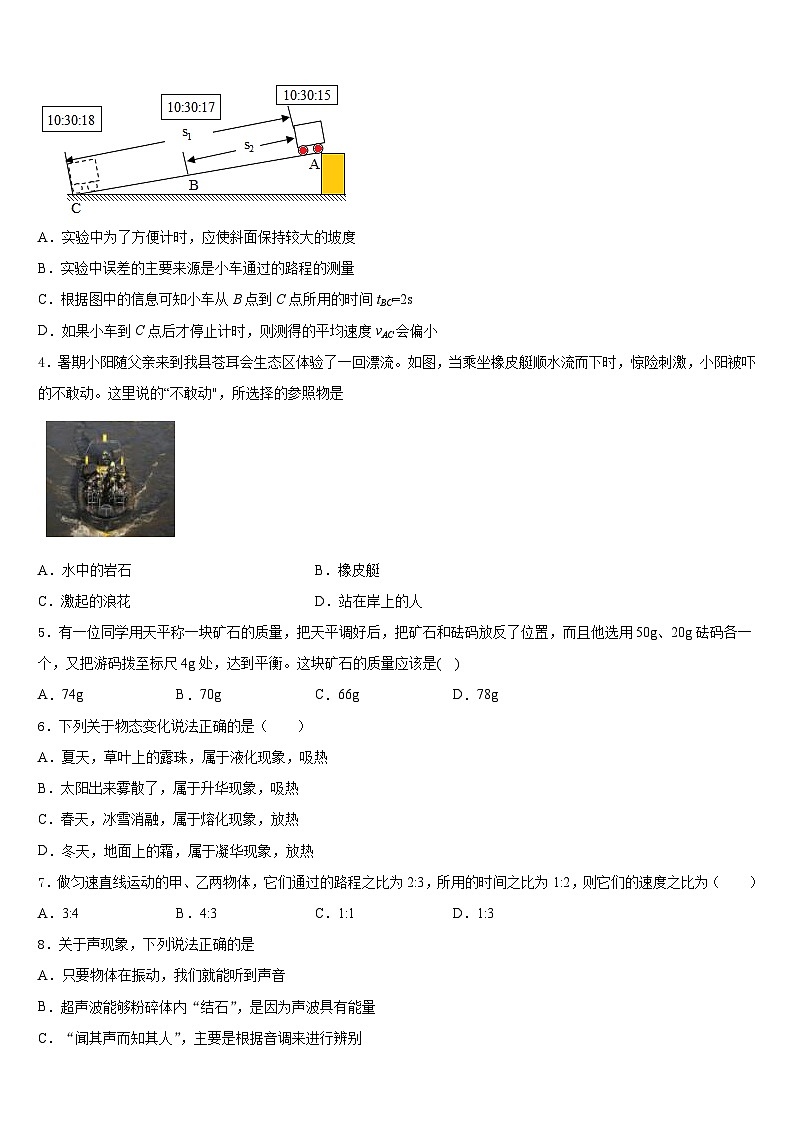 湖北省黄石市陶港中学2023-2024学年物理八年级第一学期期末质量检测模拟试题含答案第2页