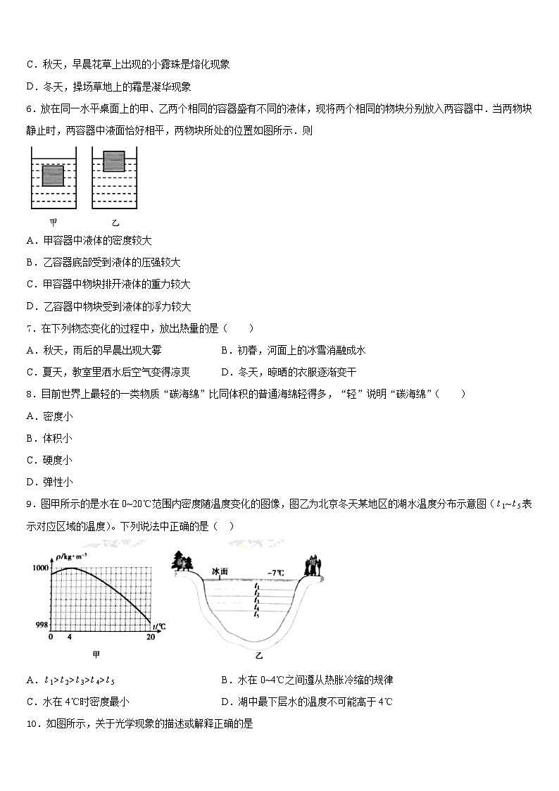 湖南省岳阳市名校2023-2024学年八年级物理第一学期期末监测试题含答案第2页