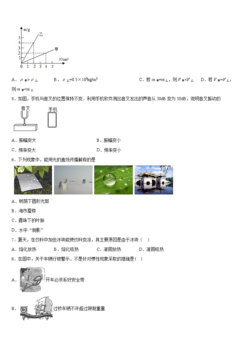 湖南省永州市东安澄江中学2023-2024学年八年级物理第一学期期末联考模拟试题含答案第2页