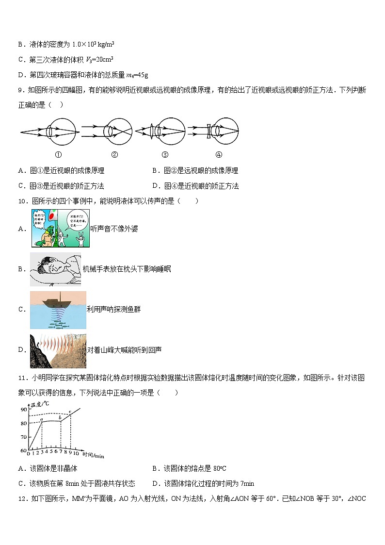 湖南省长沙五中学2023-2024学年物理八上期末复习检测模拟试题含答案第3页