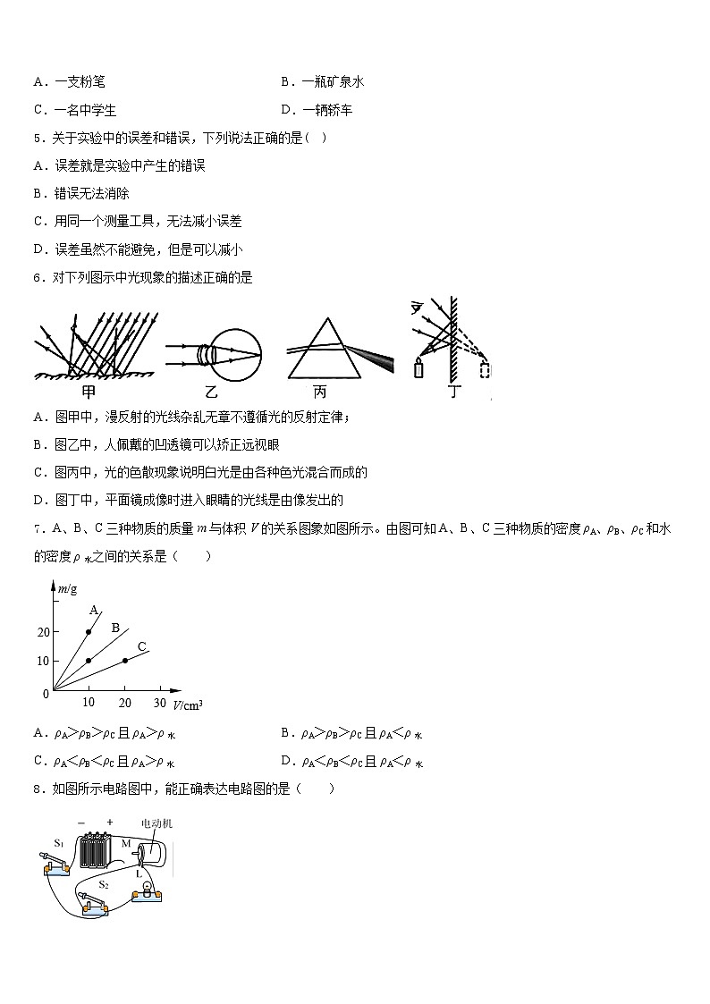 湖南省长沙市实验中学2023-2024学年八上物理期末复习检测模拟试题含答案02