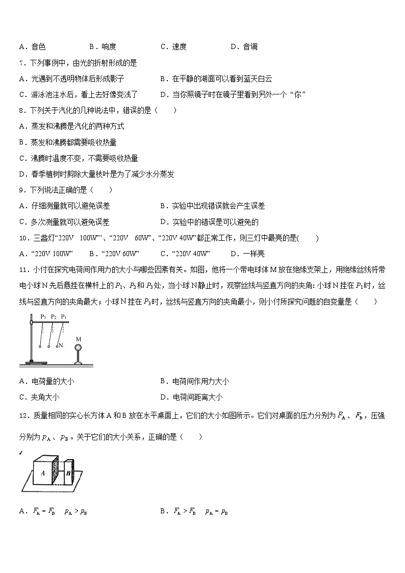 潮安龙湖中学2023-2024学年八上物理期末考试模拟试题含答案第2页