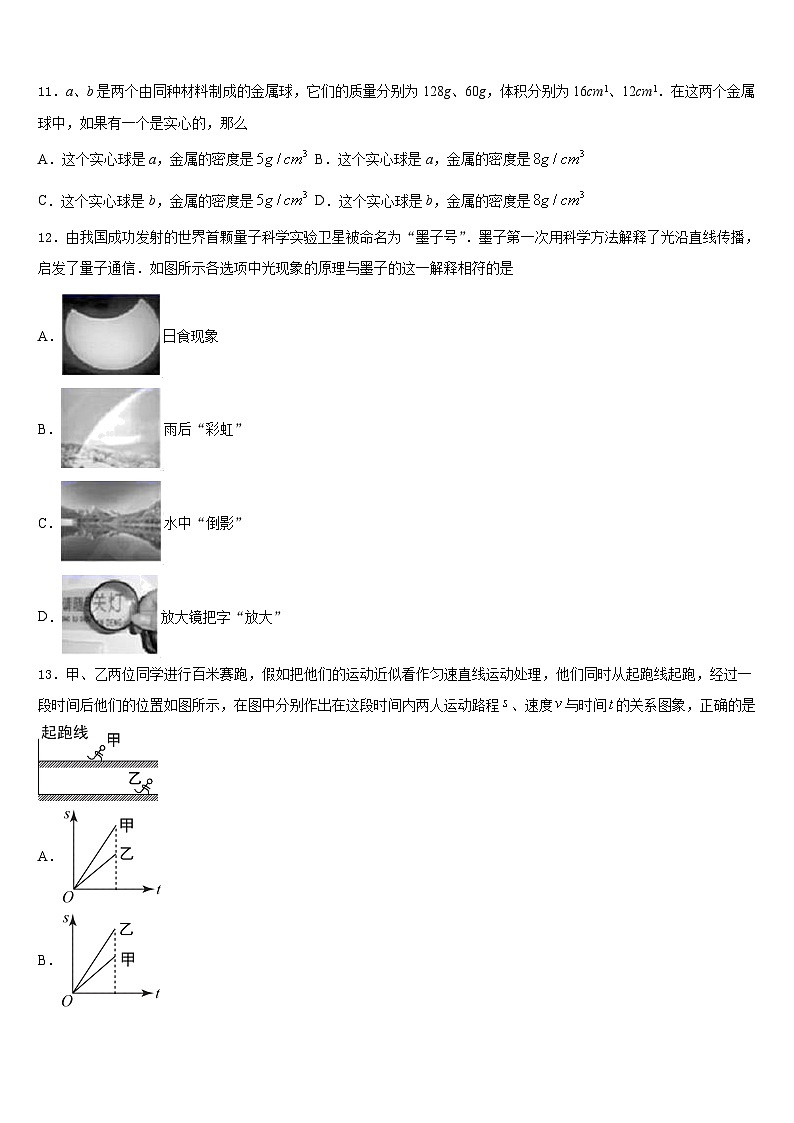 甘肃省定西市渭源县2023-2024学年物理八上期末质量检测试题含答案第3页