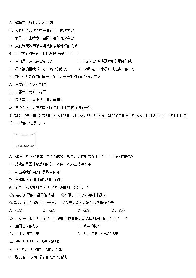 甘肃省凉州区金羊镇皇台九制学校2023-2024学年物理八上期末达标检测模拟试题含答案第2页