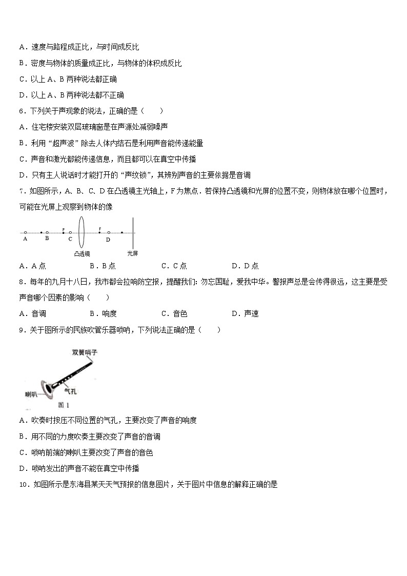 甘肃省武威市民勤六中学2023-2024学年八上物理期末质量检测模拟试题含答案02